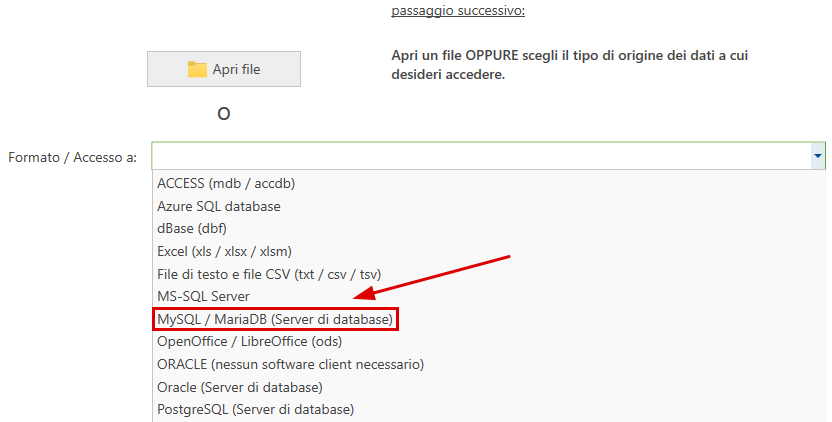 Origine dati MariaDB