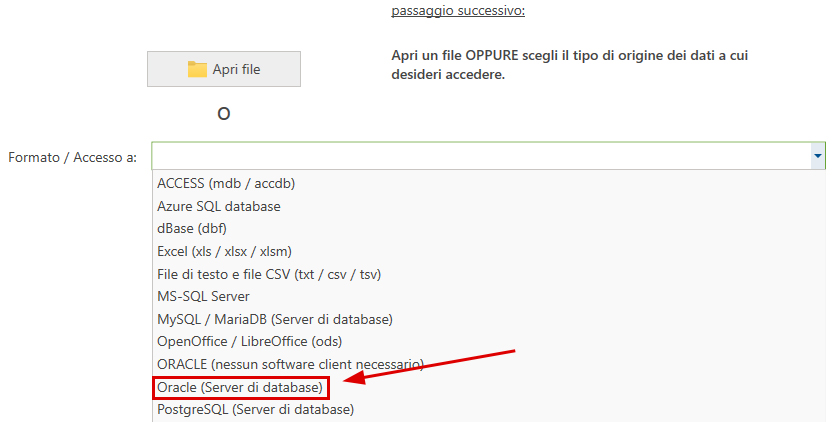 Origine dati Oracle