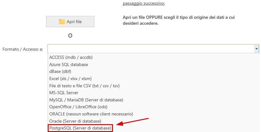 Origine dati PostgreSQL