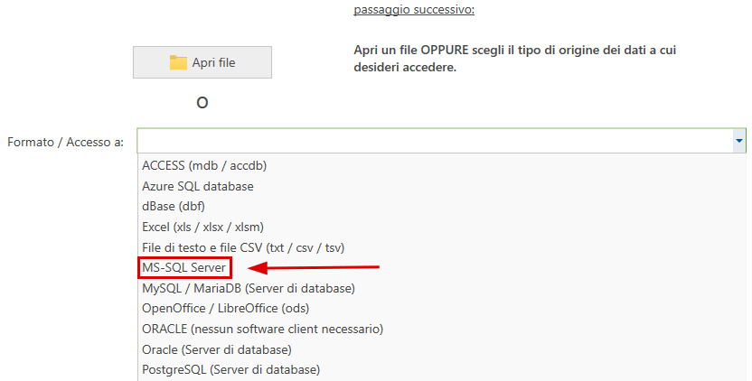 Origine dati SQL Server