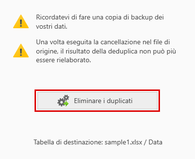 in der Ursprungstabelle löschen Cancellare nella tabella originale