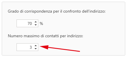 Fattore di corrispondenza Numero massimo di contatti