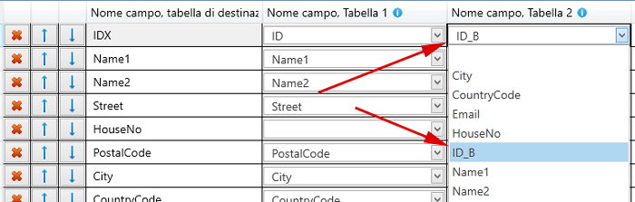 Tabellen zusammenfassen, Spalte zuordnen Unire tabelle, assegnare colonne
