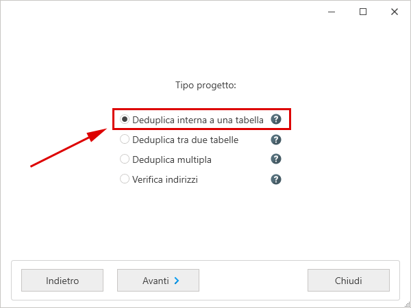 Creare un nuovo progetto - tipo di progetto